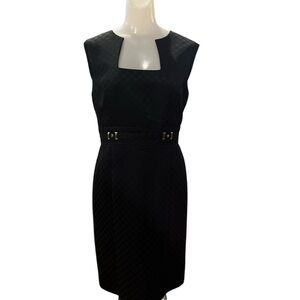 Tahari Chic Black Sleeveless Midi Dress with Square Neckline size 10